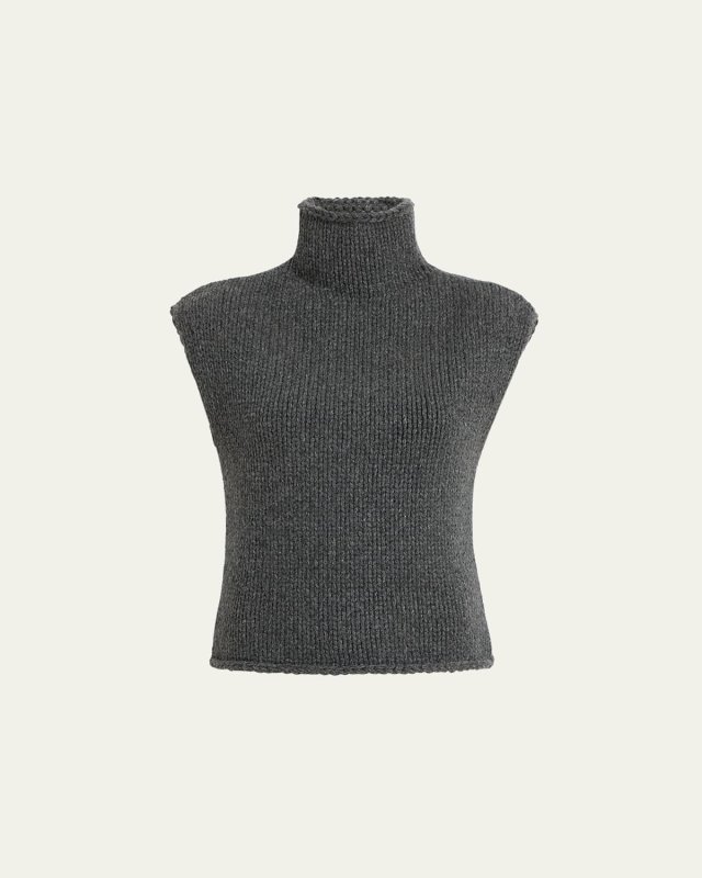 Sly Cap-Sleeve Turtleneck Cashmere Top